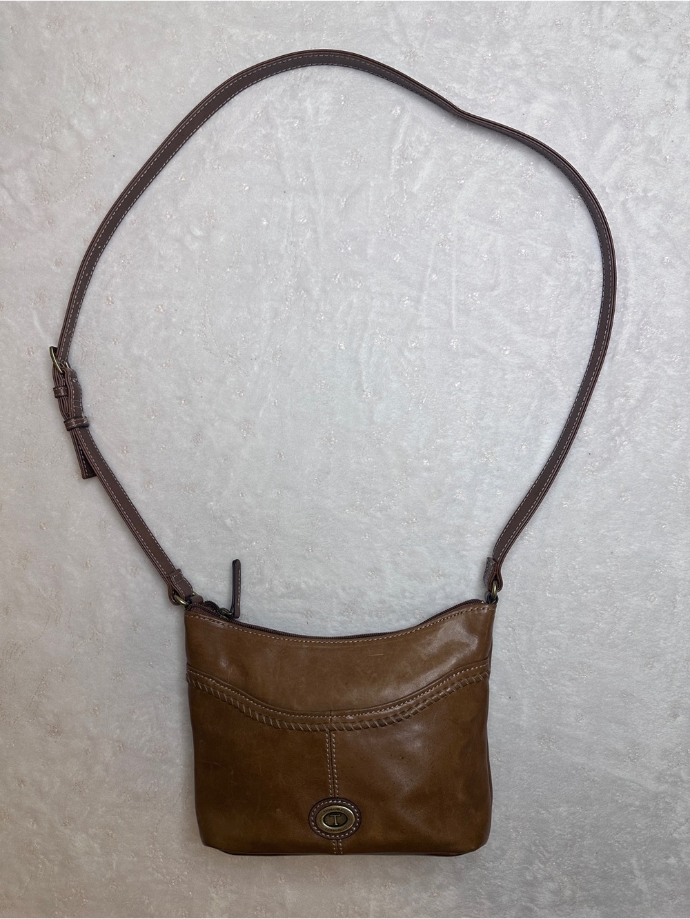 Tignanello Brown Leather Crossbody with Contrast Strap
